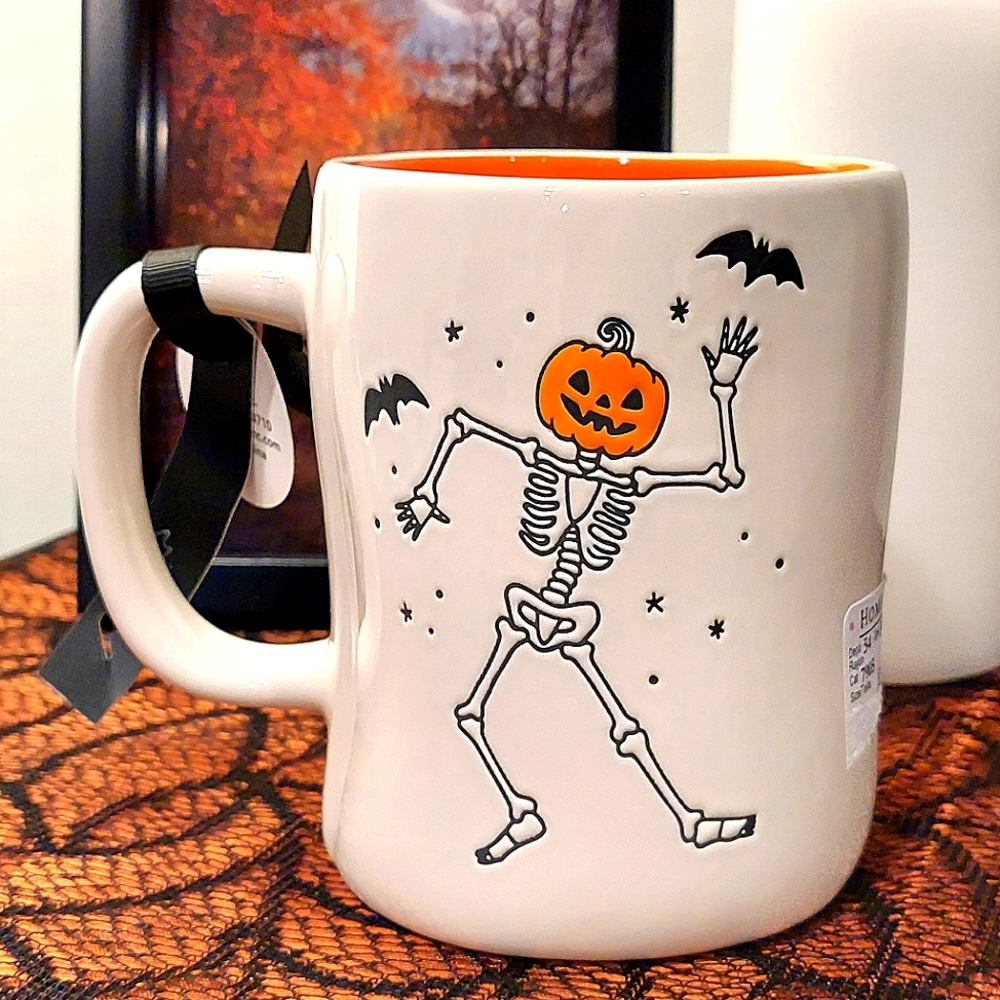 Rae Dunn "LET'S BOO-GIE" Double Sided Dancing Skeleton Glossy Finish Mug NWT - Picture 4 of 8